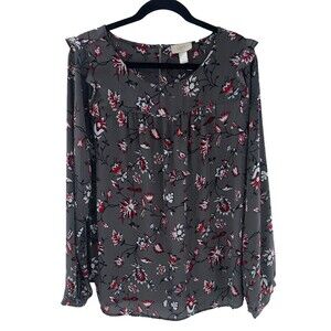 Women's Loft Factory Floral Long Sleeve Top Blouse Size XL